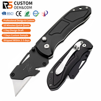 Couteau utilitaire multi-usages avec lame en acier inoxydable SK5 OEM à changement rapide, manche en aluminium noir
