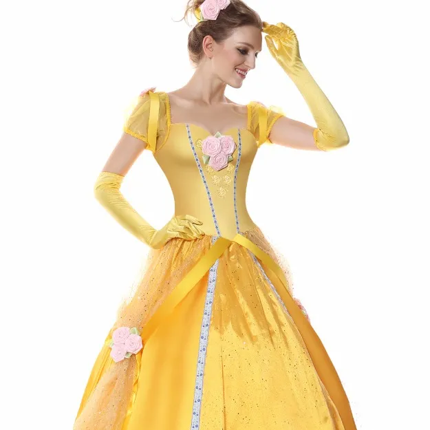 Gaun Princess Kostum Cosplay Belle Yellow Dress