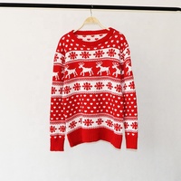 Pull en tricot jacquard pour femme, motif rennes et flocons de neige de Noël, col rond, manches longues, décontracté, grande taille, haut de fête pour femme