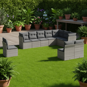 Conjunto de Sofás de Jardín de Ratán Gris, 10 Plazas, Muebles Contemporáneos para Exteriores - Product Image 2