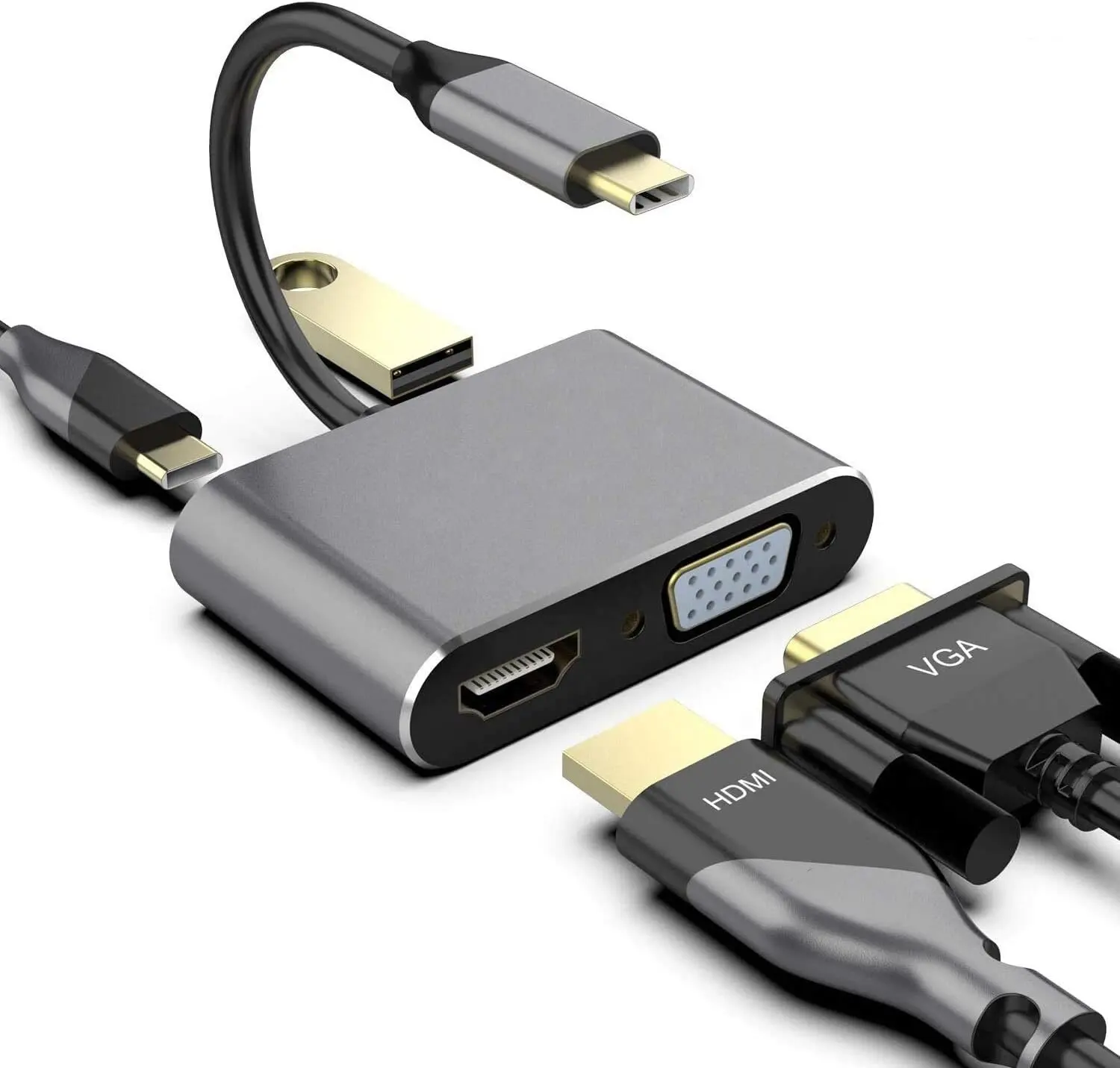 Адаптер USB C для HDTV VGA, цифровой многопортовый адаптер USB Type C AV, 3 конвертера для HDTV 4K + VGA 1080P + USB3.0 + порт быстрой зарядки