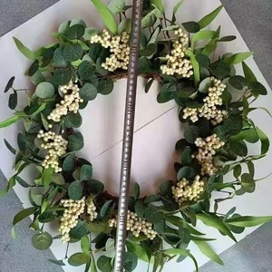 New Hot Sale Front Door Decor 20in Large Green Leaf Wreath Artificial <strong>Eucalyptus</strong> Leaves Wreath with <strong>Big</strong> Berries - Product Image 5