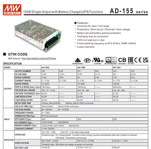 MEAN WELL AD-155A 152W 13.8V 10.5A ฟังก์ชั่น UPS เครื่องชาร์จแบตเตอรี่ สวิตชิ่งพาวเวอร์ซัพพลาย AC88‑264VAC 12V เครื่องชาร์จแบตเตอรี่ตะกั่วกรด - Product Image 2