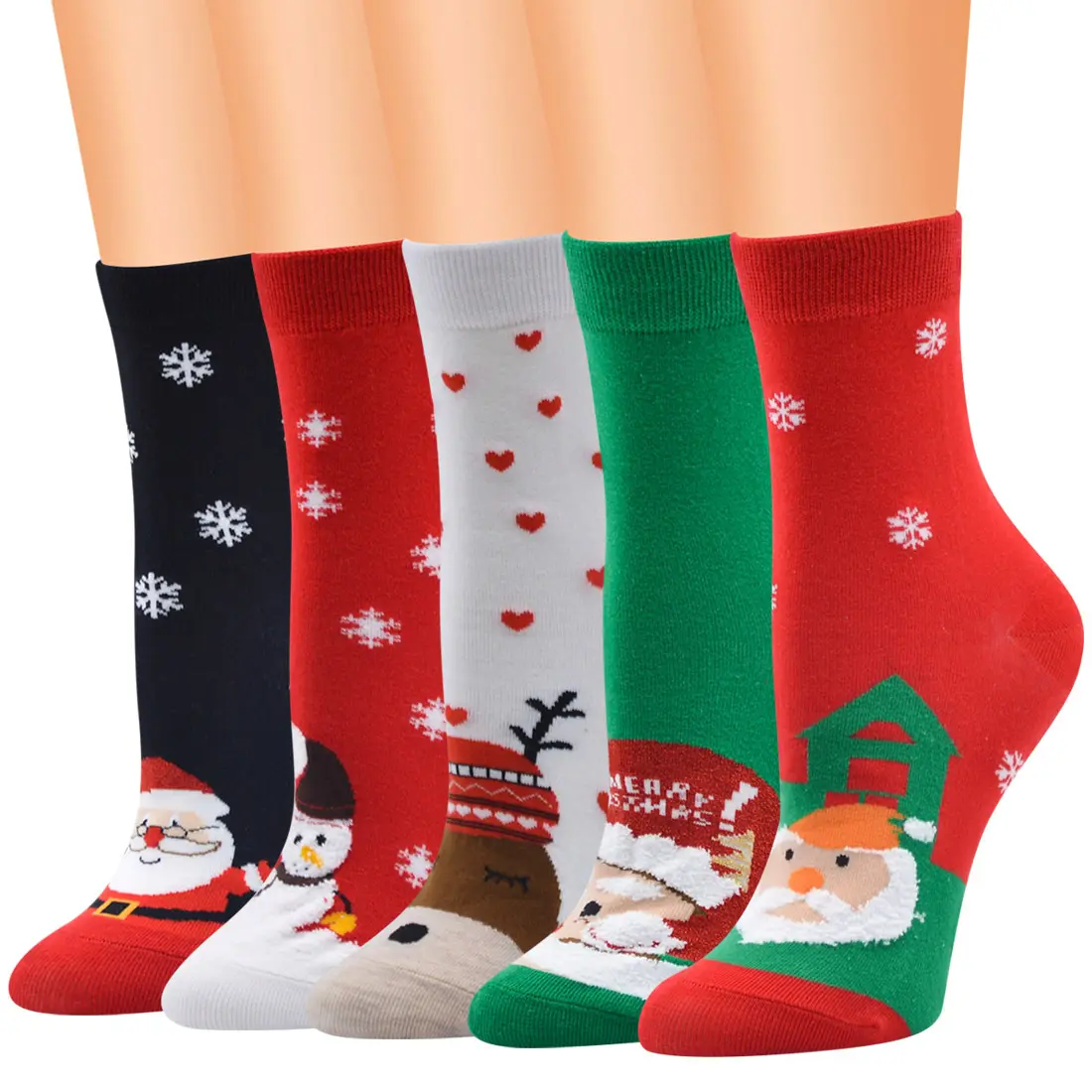 Hot Sale Cheap Cotton Christmas Santa Customized Promotional Jacquard Foot Socks Gift Box For Kids