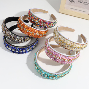 Nouvelle Arrivée de Luxe Élégant Bandeau en Strass Cendre Turquoise Décoration Cerceau à Cheveux Bandeau Coloré à Bord Large pour Femmes Filles - Product Image 2