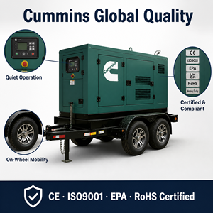 Générateur diesel à moteur Cummins refroidi par eau, démarrage automatique, châssis ouvert, ATS silencieux, triphasé, 6BTAA5.9-G2, 150 kVA, 100 kW - Product Image 4