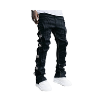 Aeedenim Streetwear – Pantalon en jean déchiré personnalisé pour homme, coupe empilée, noir, avec fermeture éclair, imprimé délavé, taille mi-haute