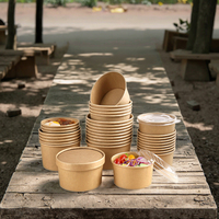 Premium Wegwerp Reliëf Logo Bedrukt Papier Poke Kommen Met Deksels Voedselcontainers Voor Salade Snack Premium Wegwerp Servies