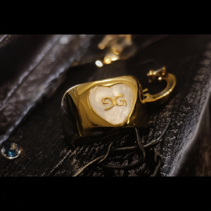 Fashion <b>Ring</b> 316L Stainless Steel PVD Gold Plating Heart Design GG Logo <b>Statement</b> Jewelry - Product Image 3