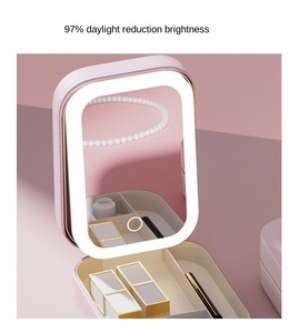 Mirror Makeup Bag with LED Mirror Rechargeable Colors Adjustable Lighted <b>Vanity</b> Mirror Cosmetic Case Jewelry Organizer <b>Box</b> - Product Image 5