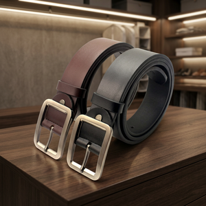 100% Cow Hide Pin Buckle Square Men's Formal Party Style Belts Durable Eco-Friendly Waterproof Lightweight Comfortable - Product Image 1