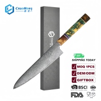 Couteau de Chef Kiritssuke à Lame Entière de 8 Pouces, Lame en Acier Damas à Tête en T, Accessoire de Cuisine Professionnel, Manche en Résine, Outil Cadeau