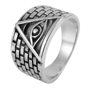 yunnique Men's <b>Titanium</b> Steel <b>Ring</b> Pyramid Eye Design Brick Pattern Freemason Symbol Gift Jewelry - Product Image 5