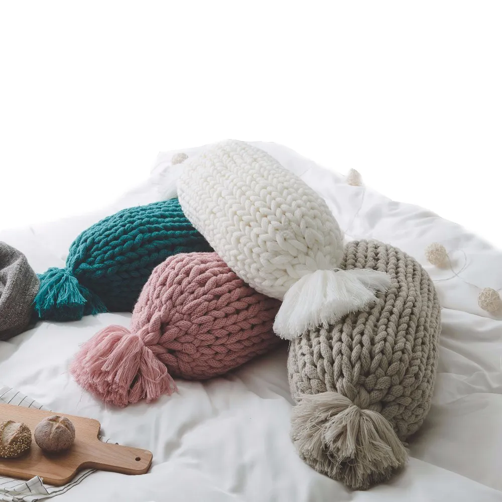 Novo Nó da Torção Almofadas Home Decor Chunky Crochet Torção Doces Em Forma de Travesseiro