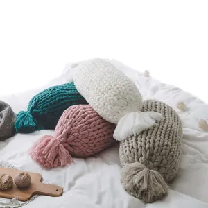 Bantal Simpul Putar Baru Dekorasi Rumah Bantal Berbentuk Permen Chunky Crochet Twist