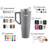 Mug de voyage isotherme promotionnel en acier inoxydable de 30 oz, écologique, avec poignée et couvercle, et paille anti-fuite
