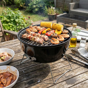 Portable Folding Charcoal BBQ Grill Round Outdoor Camping Grill With Spatula Compact Design For Picnic Use - Product Image 1