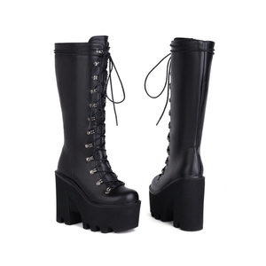 Phụ Nữ Của Thoải Mái Màu Đen Goth Nền Tảng Giày Cho Mùa Xuân Midi Punk Khởi Động Chunkyg Cao Gót Mùa Thu Mùa Đông Nêm Khởi Động Đá - Product Image 2