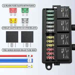 Relay Box Pre-Wired Fuse and Relay Box Waterproof with 6 pcs 4 Pin Relays and 11 pcs ATC/ATO Blade Fuses
