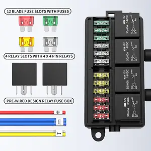 กล่องรีเลย์ฟิวส์แบบมีสายล่วงหน้าและกล่องรีเลย์กันน้ําพร้อมรีเลย์ 4 พิน 6 ชิ้นและฟิวส์ใบมีด ATC / ATO 11 ชิ้น