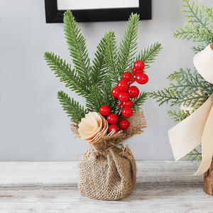 Eco-friendly Popular Christmas <b>Tree</b> <b>Ornament</b> Polytype Wood Pine Needle Red Berry Decor Indoor Living Room Home Decor - Product Image 3