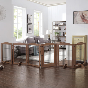 Unipaws Extra Wide 6-Panel Foldable <strong>Wooden</strong> Safe Pet <strong>Gate</strong> 5 Support Feet Indoor/Outdoor Freestanding Playpen <strong>Stairs</strong> Barrier for - Product Image 2