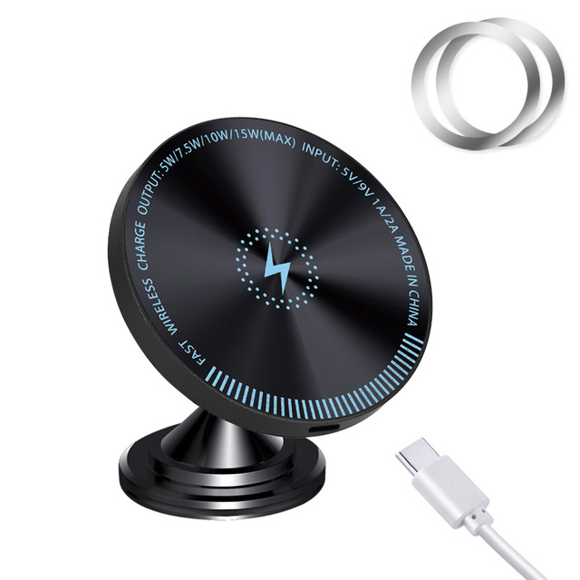 360 Degree Rotation Smart Sensor Wireless Car Charger 15W Magnetic Center Console Dashboard Mount Type C PD for Mobile Phone
