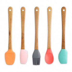 <b>Silicone</b> Mini Wood Handle Small Cake Spatula Scraper Smoother Set 5pcs - Product Image 1