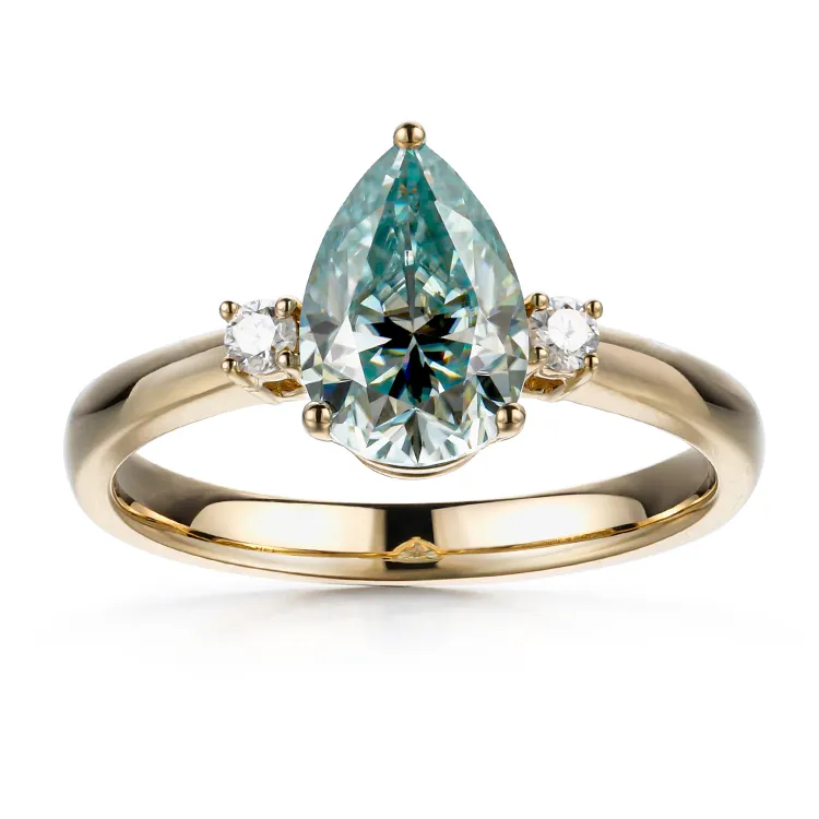 AAA GEMS Women Wedding Rings Three Stone Type Popular Look 1.5 Carat Pear Cut 6x9mm Blue Moissanite Diamond Ring