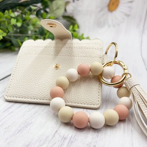 Bead Bracelet Card <strong>Holder</strong> with Tassel, Leather ID Card Wallet Wristlet Keychain, Scalloped Edge Card Case with Snap Button - Product Image 3