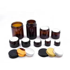 1Oz 30Ml 50Ml 100Ml Aangepaste Bruine Gezichtscrème Container Cosmetische Amber Glazen Pot Met Deksel