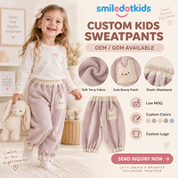 Smiledotkids Pantalon de jogging personnalisé pour enfants, en molleton doux avec patch lapin et ourlet à volants, en tissu éponge, OEM ODM, pour petites filles, vente en gros