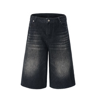 Vente en gros de shorts personnalisés en denim ample à jambe large et taille mi-haute pour hommes, shorts baggy en jean coupe ample, imprimés décontractés vintage légers