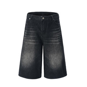 Vente en gros de shorts personnalisés en denim ample à jambe large et taille mi-haute pour hommes, shorts baggy en jean coupe ample, imprimés décontractés vintage légers - Product Image 3