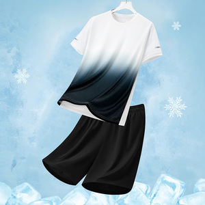Conjunto de <span class=keywords><strong>camiseta</strong></span> y pantalones cortos deportivos de verano informales para hombre, <span class=keywords><strong>traje</strong></span> holgado de dos piezas <span class=keywords><strong>con</strong></span> degradado estampado transpirable - Product Image 3