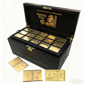 Livraison gratuite 270 pièces lingot d'or plaqué or d'une centaine de quintillions de dollars zimbabwéens dans une boîte en bois noir - Product Image 2