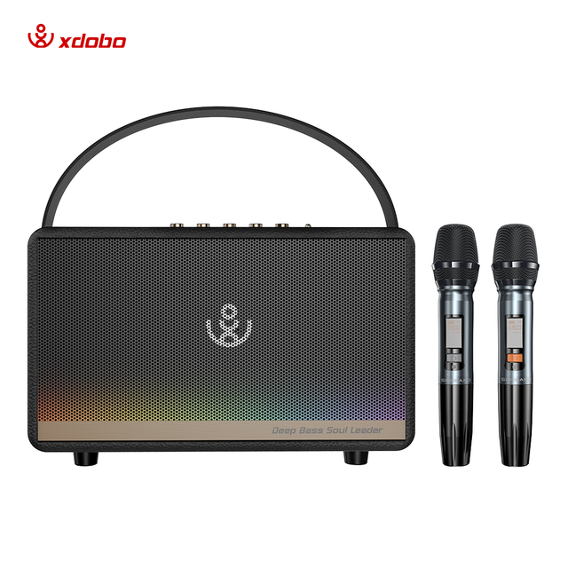 Xdobo 130W Elegant Wireless Karaoke Speaker Wooden Retro Vintage Audio PU Leather Speakers