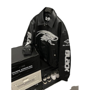 OEM ODM Custom Logo Men's PU Leather Jacket Spring Fashion <b>Hip</b> Hop Street Embroidery Style Loose Motorcycle Jacket - Product Image 2