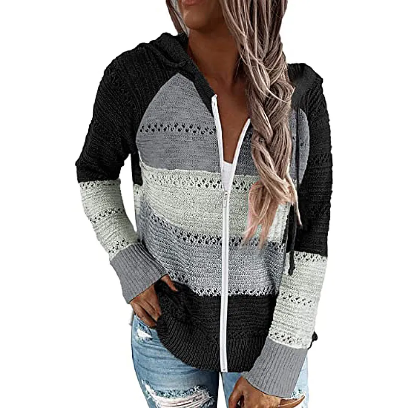 Designer European Lightweight Long Sleeve Zip Hoodie Jacket Knitted Cardigan Women Sweater