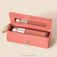 Étui à rouge à lèvres élégant en cuir PU avec miroir, pochette mignonne pour fille, porte-baume à lèvres, porte-gloss, porte-clés, breloque pour sac