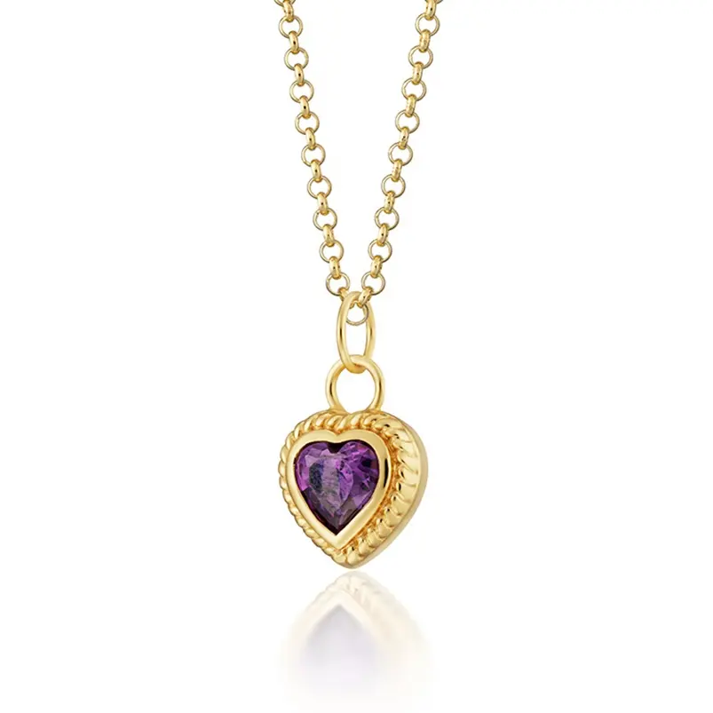 Gemnel violet purple cz jewels 925 silver heart fashion necklaces for women