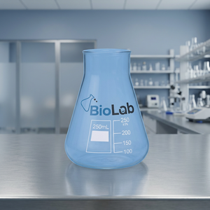 Bécher en verre bleu gradué, flacon de laboratoire, récipient de mélange chimique, conforme à la norme DIN ISO 24450 - Product Image 1