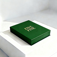 Boîte à vêtements de luxe personnalisée en carton vert premium avec logo doré en relief, matériaux recyclés et pelliculage mat