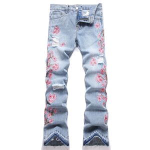 Micro-Jeans blu prugna ricamato per giovani pantaloni utilitari stile High Street traspiranti e lavabili per la stagione primaverile - Product Image 2