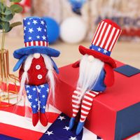 Poupée sans visage à jambes longues, cadeau du Jour de l'Indépendance, poupée en peluche, pendentif couple assis avec chapeau haut pour la Fête Nationale des États-Unis