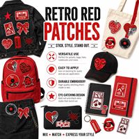 Großhandel Retro Bestickte Aufnäher mit Rotem Herz, Erdbeere, Kirsche, Kassetten-Telefon und Schallplatte zum Aufbügeln oder Aufnähen