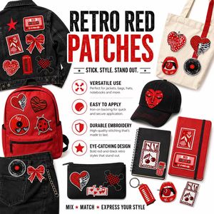 En gros, Patchs brodés rétro à thermocoller et à coudre, motifs Cœur rouge, Fraise, Cerise, Cassette, Téléphone, <span class=keywords><strong>Disque</strong></span> <span class=keywords><strong>vinyle</strong></span> - Product Image 3