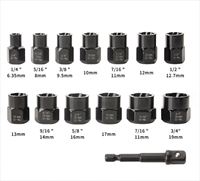 Kit de 14 extracteurs de boulons et écrous à impact en acier Cr-Mo pour vis cassées, antivol, avec manchon de rangement – Outil professionnel