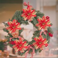 Pohon Natal bunga ornamen karangan bunga dekorasi emas merah Glitter Poinsettia bunga Natal buatan