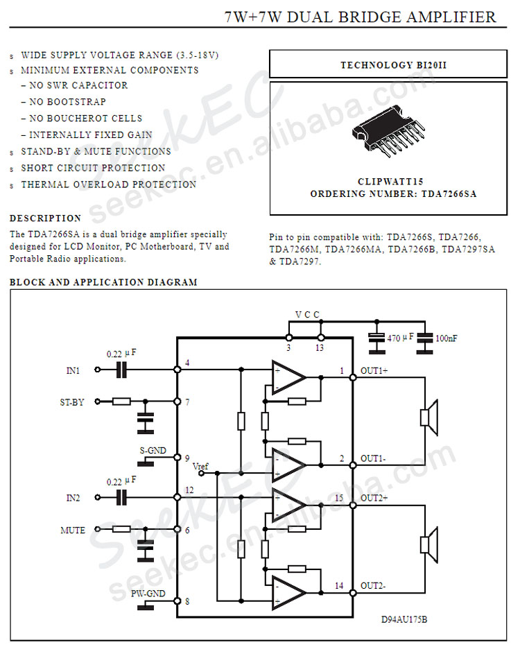 5 Pezzi TDA7266SA TDA7266 Amplificatore Audio ZIP-15 - Circuito Integrato Per Elettronica - 4